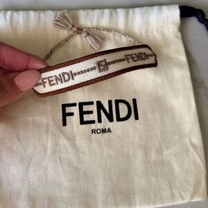 Fendi Brown & Ivory Logo Embroidered Bracelet